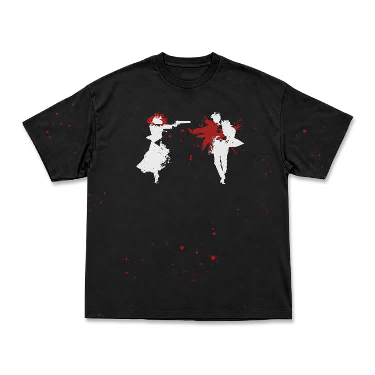Dark Narrative Blood Splash Silhouette Graphic Print T-Shirt - Black - 8XL - image 2