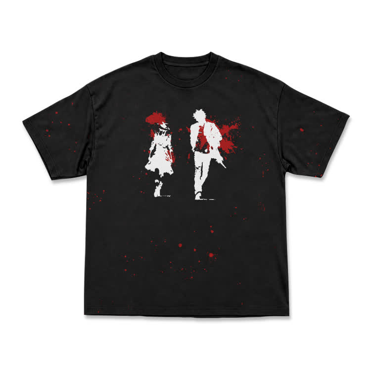 Dramatic Black Red Splash Graphic Print T-Shirt - Black - 8XL - image 2