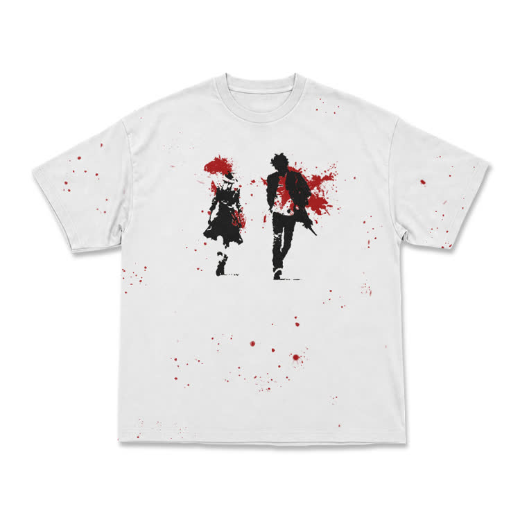 Dramatic Black Red Splash Graphic Print T-Shirt - White - 8XL - image 1