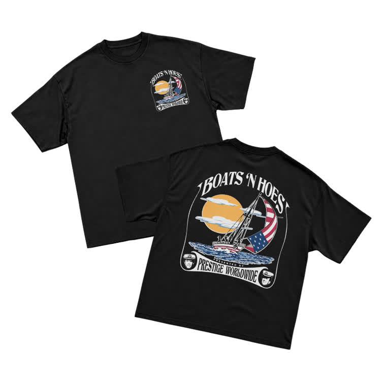 Vintage Sail Sunset Graphic Crew Neck T-Shirt - Black - US16-18(2XL) - image 2