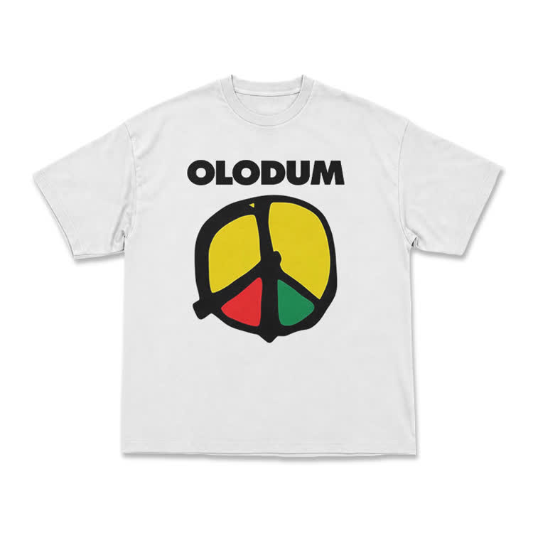 OLODUM Peace Graphic Relaxed Crew Neck T Shirt - White - US16-18(2XL) - image 1