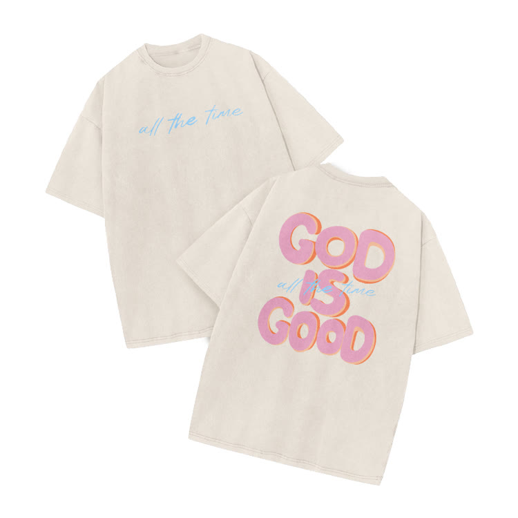 Vintage God Is Good Graphic Print Acid Washed T-Shirt - Beige - US20-22(3XL) - image 2