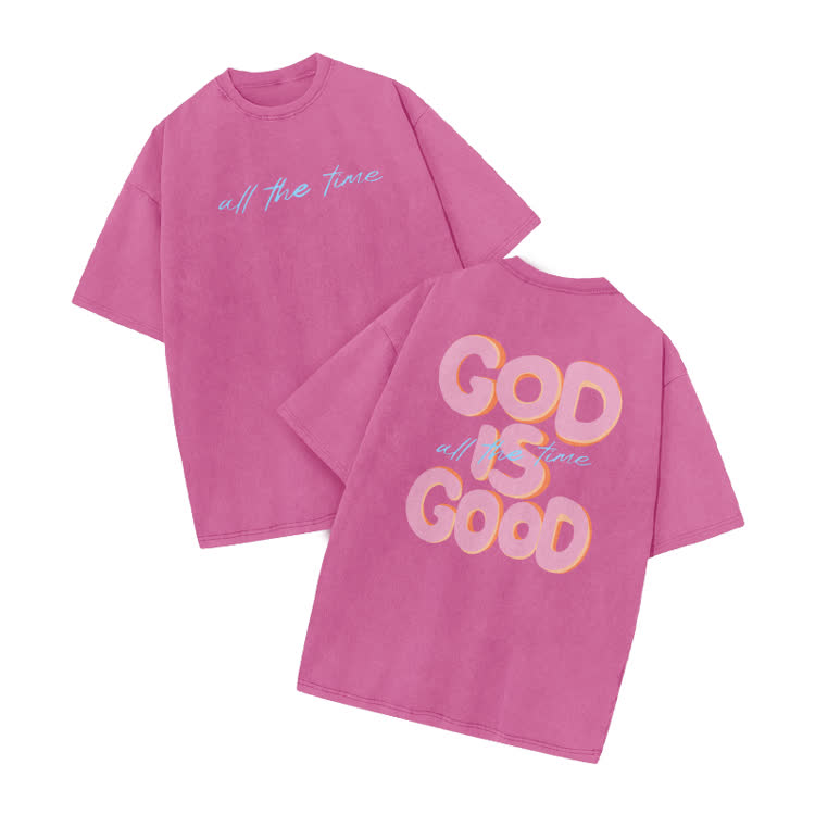 Vintage God Is Good Graphic Print Acid Washed T-Shirt - Pink - US20-22(3XL) - image 1