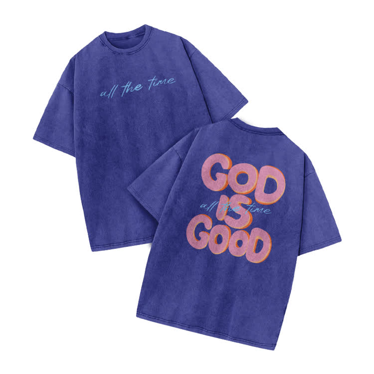 Vintage God Is Good Graphic Print Acid Washed T-Shirt - Blue - US20-22(3XL) - image 4