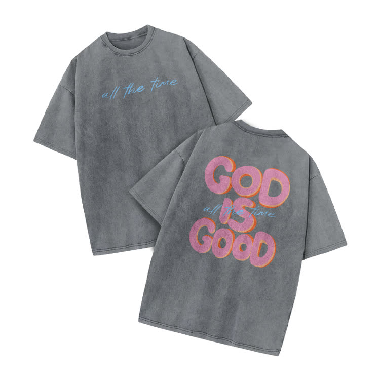 Vintage God Is Good Graphic Print Acid Washed T-Shirt - Grey - US20-22(3XL) - image 3
