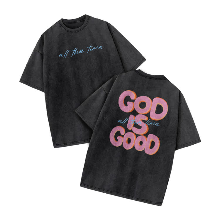 Vintage God Is Good Graphic Print Acid Washed T-Shirt - Black - US20-22(3XL) - image 9
