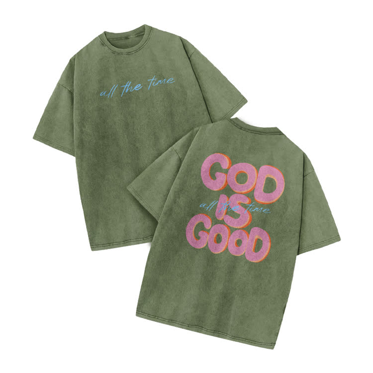 Vintage God Is Good Graphic Print Acid Washed T-Shirt - Army Green - US20-22(3XL) - image 8