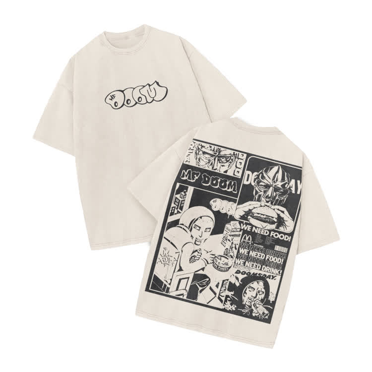Urban Vintage Streetwear Comic Panel  Acid Washed T-Shirt - Beige - US20-22(3XL) - image 2
