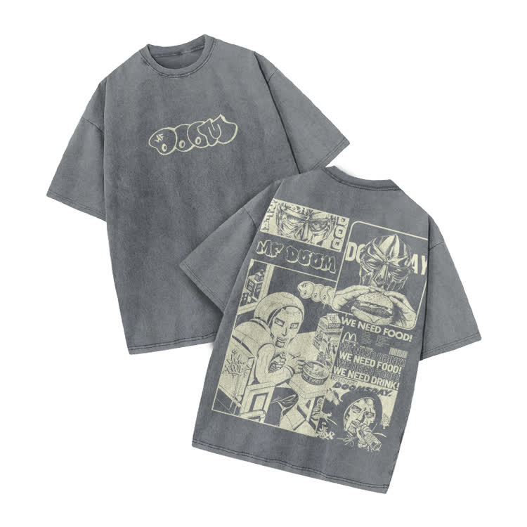 Urban Vintage Streetwear Comic Panel  Acid Washed T-Shirt - Grey - US20-22(3XL) - image 1