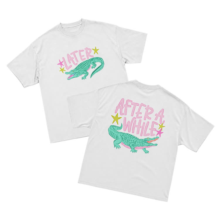 Casual Statement After A While Art Graphic T-Shirt - White - US16-18(2XL) - image 2