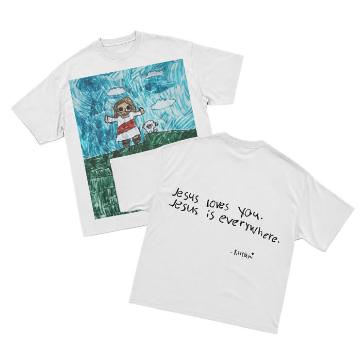 Vintage Inspired Childlike Art Graphic T-Shirt - White - US16-18(2XL) - image 1