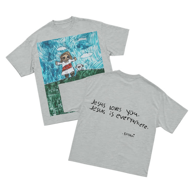 Vintage Inspired Childlike Art Graphic T-Shirt - Grey - US16-18(2XL) - image 2