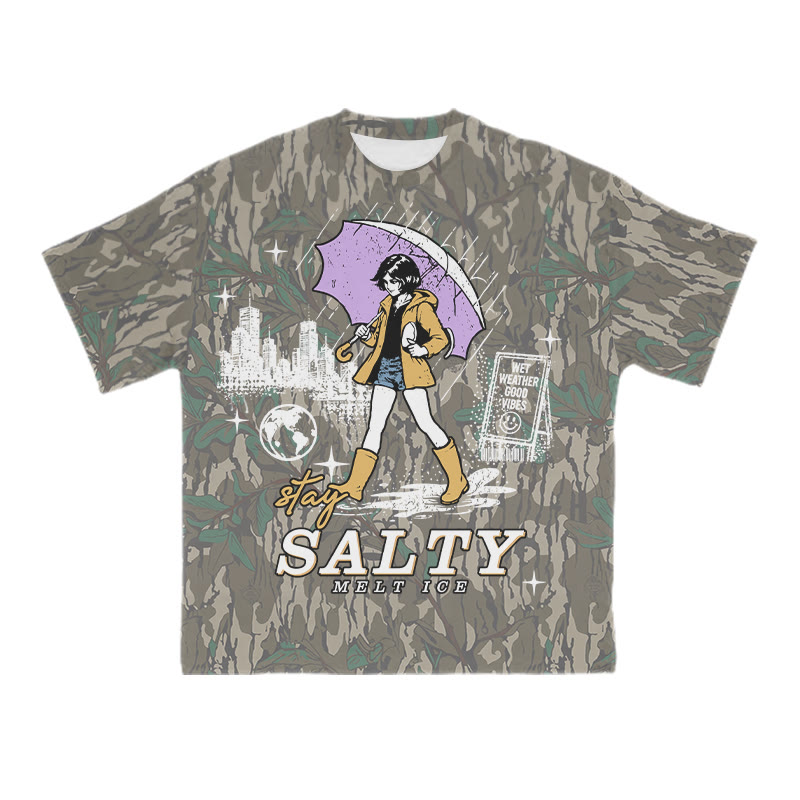 Vintage Salty Graphic Camo Print T-shirt - Army Green - US28-30(4XL) - image 2