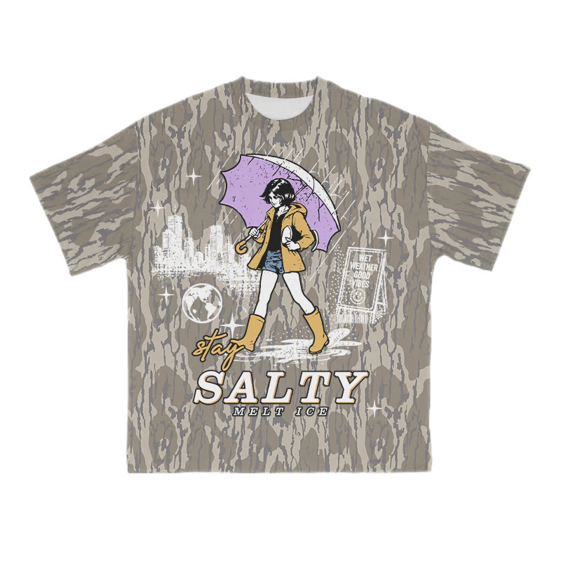 Vintage Salty Graphic Camo Print T-shirt - Khaki - US28-30(4XL) - image 1