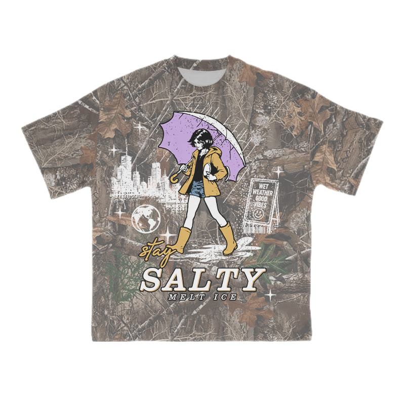 Vintage Salty Graphic Camo Print T-shirt - Brown - US28-30(4XL) - image 3