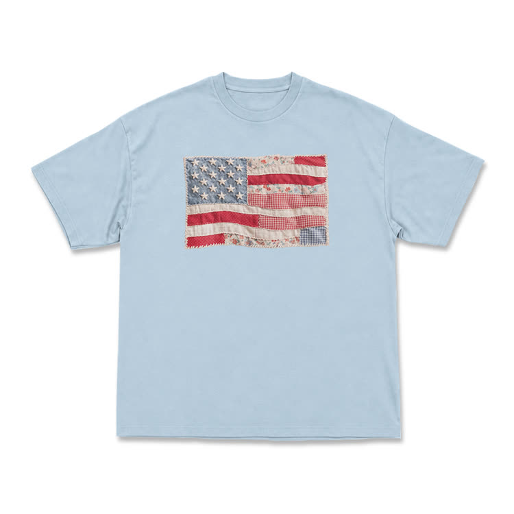 Vintage Flag Graphic Print T-Shirt - Light Blue - US16-18(2XL) - image 2