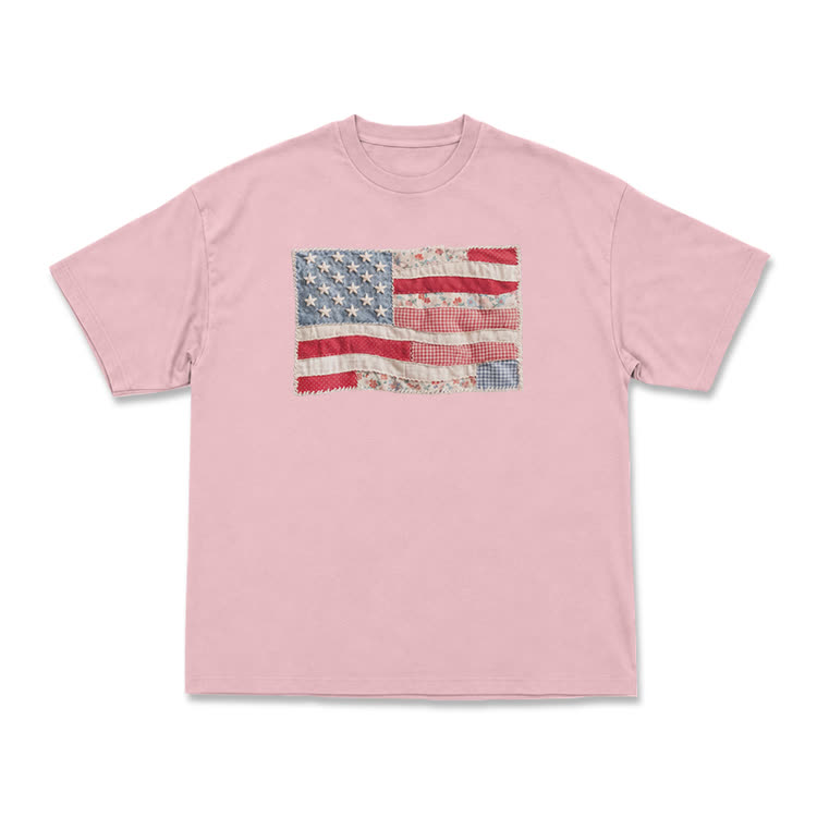 Vintage Flag Graphic Print T-Shirt - Pink - US16-18(2XL) - image 1