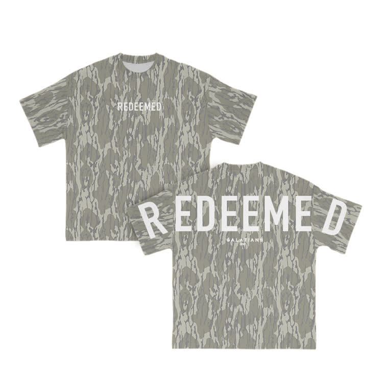 Redeemed Camo Graphic Oversized Cotton T-Shirt - Khaki - US28-30(4XL) - image 1