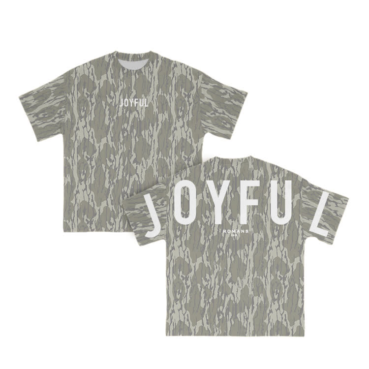 Joyful Camo Graphic Oversized Cotton T-Shirt - Khaki - US28-30(4XL) - image 1