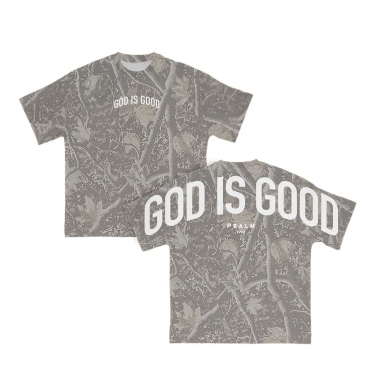Street Camo God Is Good Graphic Oversized Cotton T-Shirt - Olive Green - US28-30(4XL) - image 2