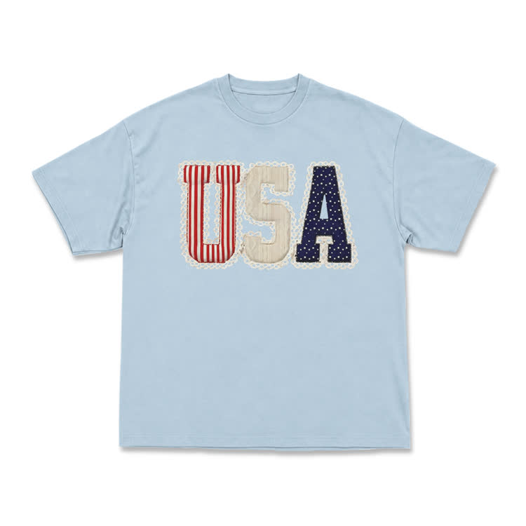 Vintage College Style USA T-Shirt - Light Blue - US16-18(2XL) - image 1