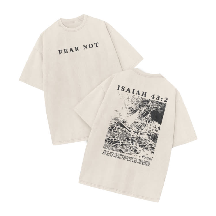 Street Fear Not Isaiah 43:2 Print Acid Washed T-shirt - Beige - US20-22(3XL) - image 2