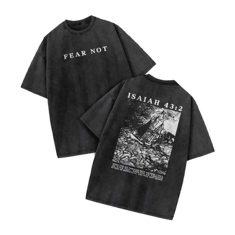 Street Fear Not Isaiah 43:2 Print Acid Washed T-shirt - Black - US20-22(3XL) - image 1