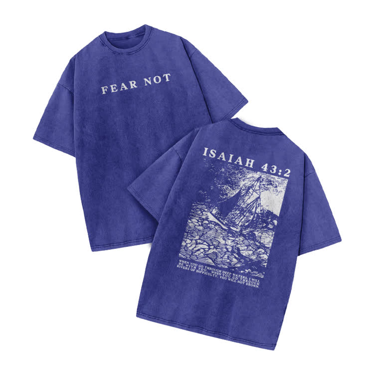 Street Fear Not Isaiah 43:2 Print Acid Washed T-shirt - Blue - US20-22(3XL) - image 3