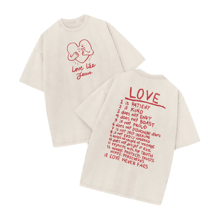 Love Like Jesus Print Acid Washed T-shirt - Beige - US20-22(3XL) - image 1