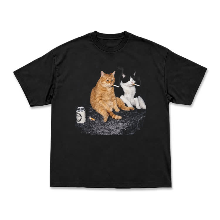 Vintage Smoking Cats Graphic T-Shirt - Black - US16-18(2XL) - image 1