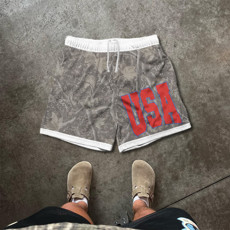 USA Camo Print Mesh Shorts - Olive Green - 5XL - image 2