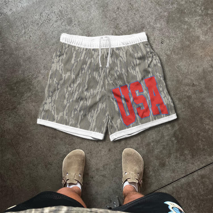 USA Camo Print Mesh Shorts - Khaki - 5XL - image 1