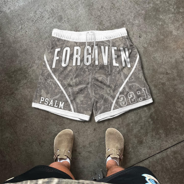 Forgiven Camo Graphic Print Mesh Shorts - Olive Green - 5XL - image 1