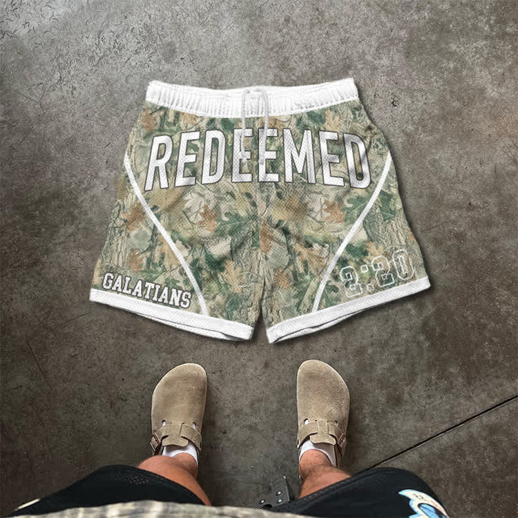 Redeemed Camo Graphic Print Mesh Shorts - Green - 5XL - image 2