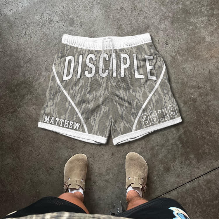 Disciple Camo Graphic Print Mesh Shorts - Khaki - 5XL - image 1