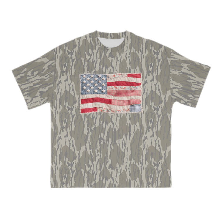 American Flag Graphic Camo Print T-Shirt - Khaki - US28-30(4XL) - image 1
