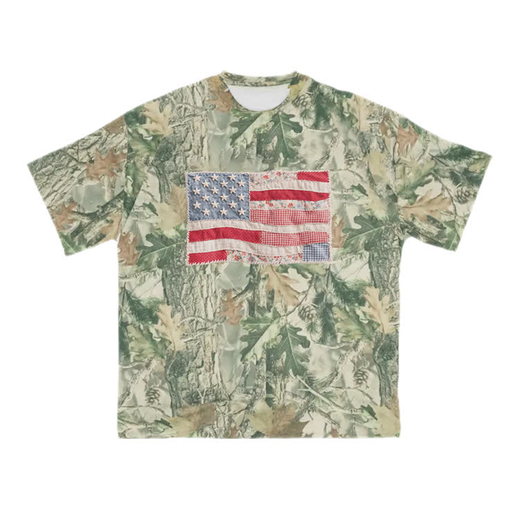 American Flag Graphic Camo Print T-Shirt - Green - US28-30(4XL) - image 2