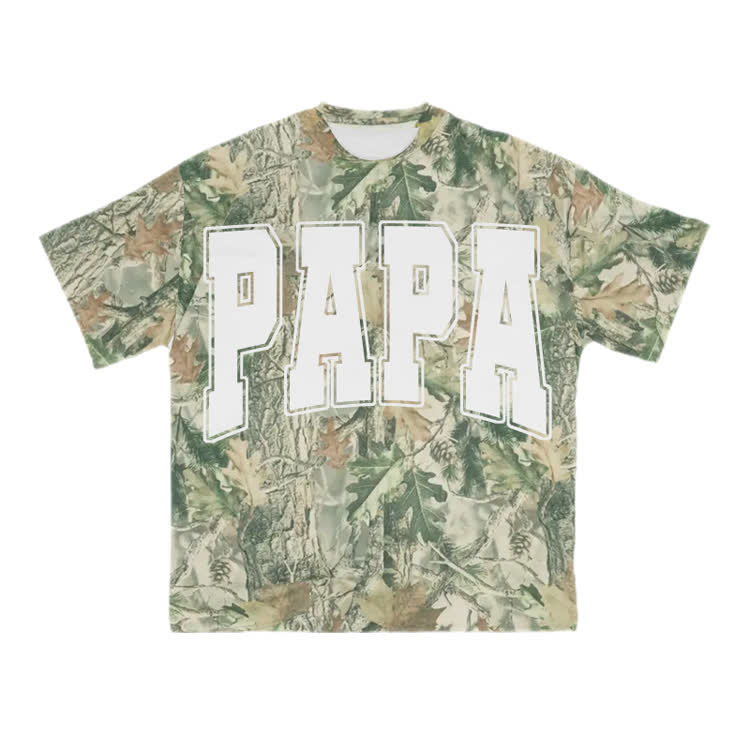 Papa Graphic Camo Print T-Shirt - Green - US28-30(4XL) - image 2