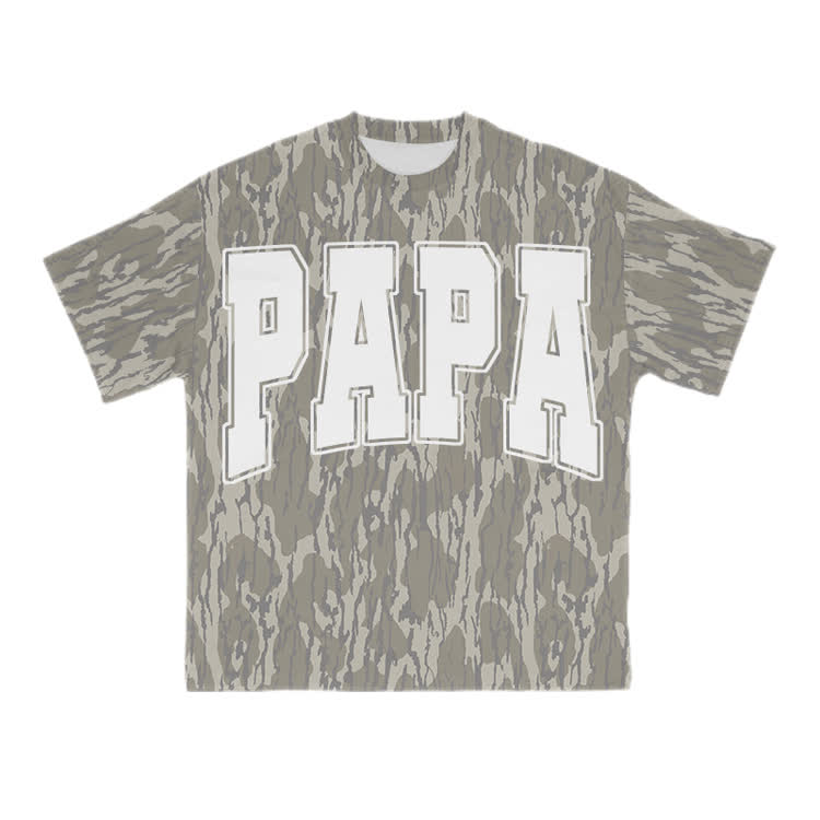 Papa Graphic Camo Print T-Shirt - Khaki - US28-30(4XL) - image 1