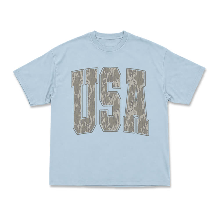 Camo USA Print T-Shirt - Light Blue - US16-18(2XL) - image 1