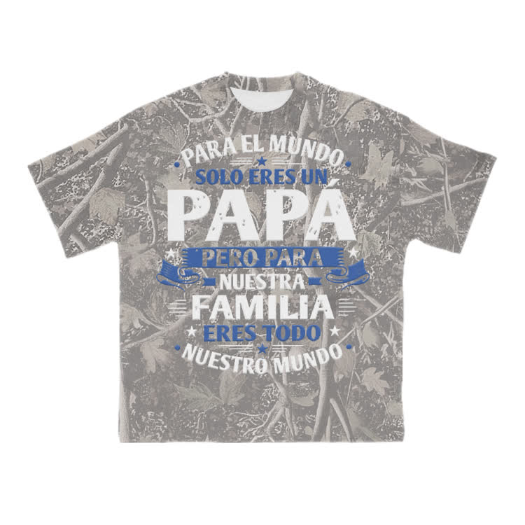 Papa, For Our Family, You Are The World Graphic Camo Print T-Shirt - Olive Green - US28-30(4XL) - image 2