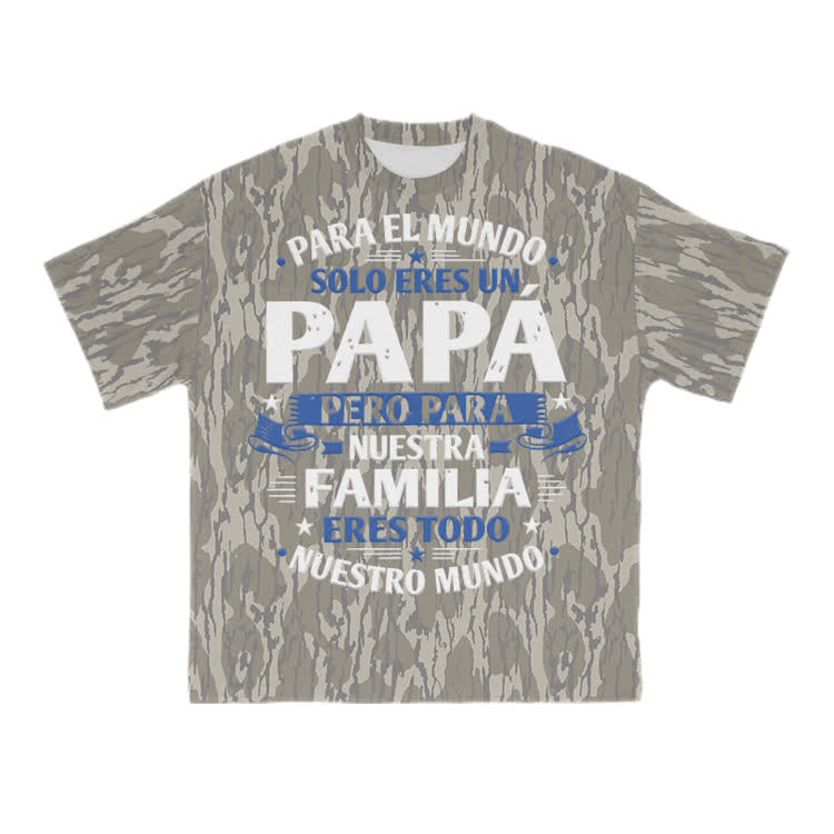 Papa, For Our Family, You Are The World Graphic Camo Print T-Shirt - Khaki - US28-30(4XL) - image 1