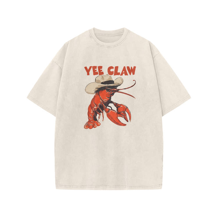 Vintage Yee Claw Lobster Print Acid Washed T-shirt - Beige - US20-22(3XL) - image 2