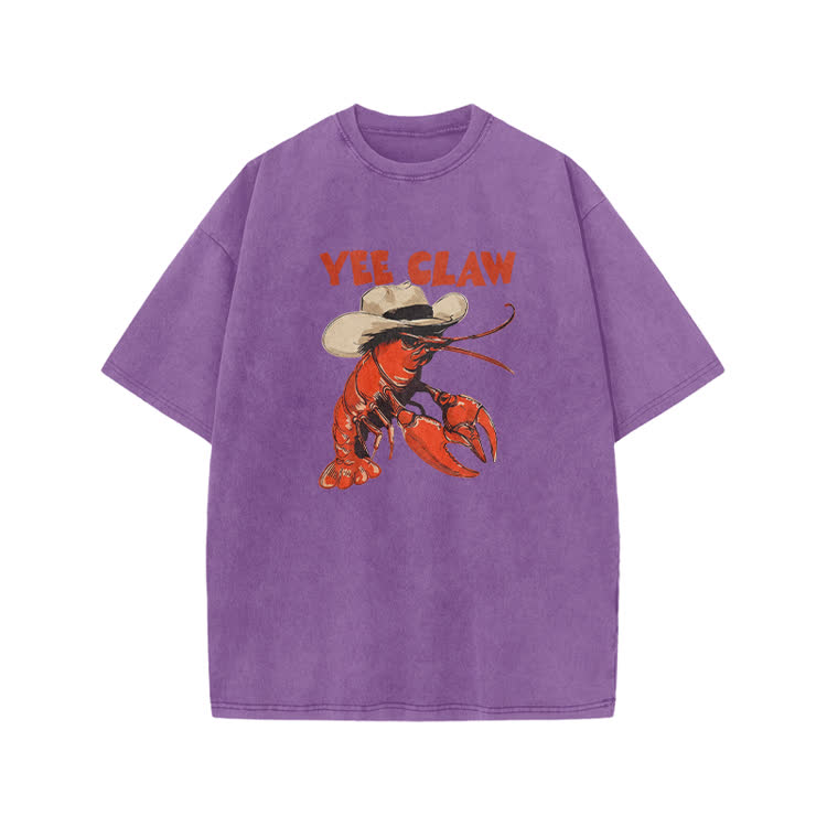 Vintage Yee Claw Lobster Print Acid Washed T-shirt - Purple - US20-22(3XL) - image 1