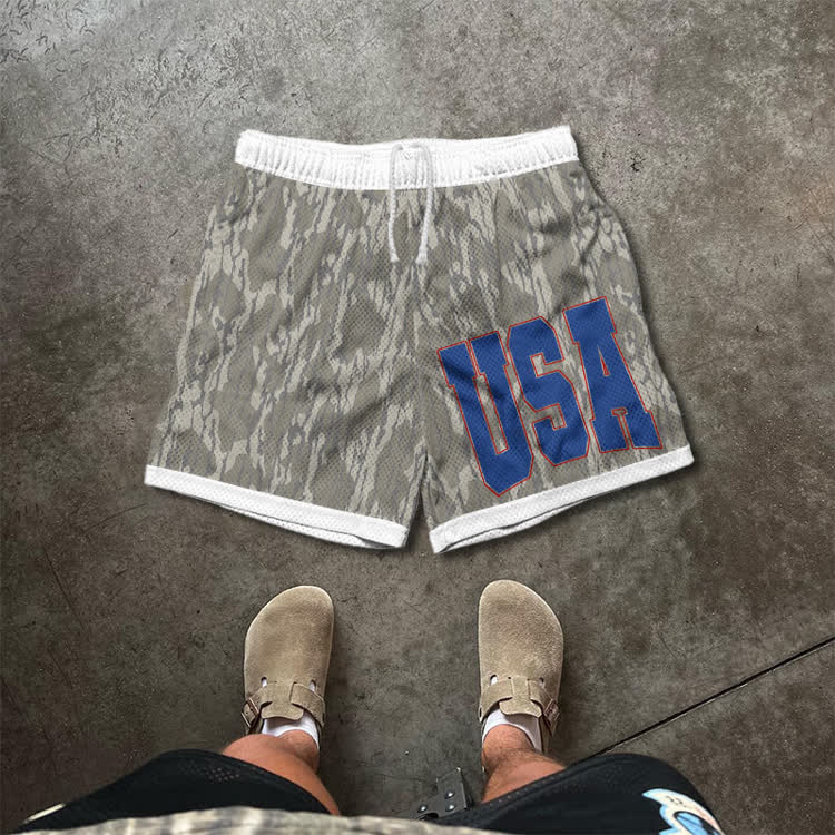 USA Camo Print Mesh Shorts - Blue - 5XL - image 2