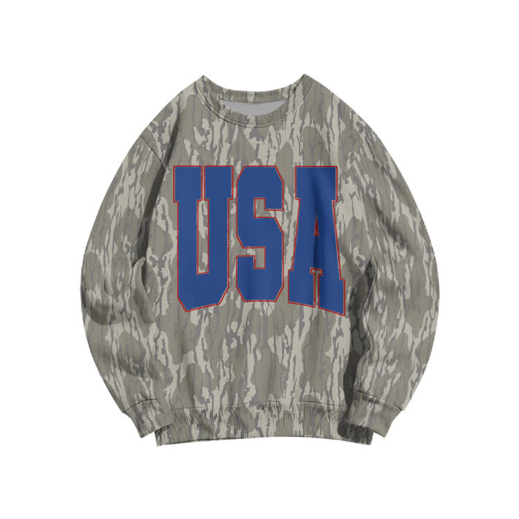USA Camo Print Casual Sweatshirt - Blue - 5XL - image 2