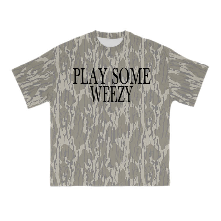 PLAY SOME WEEZY Camo Graphic Oversized  Cotton T-Shirt - Khaki - US28-30(4XL) - image 1