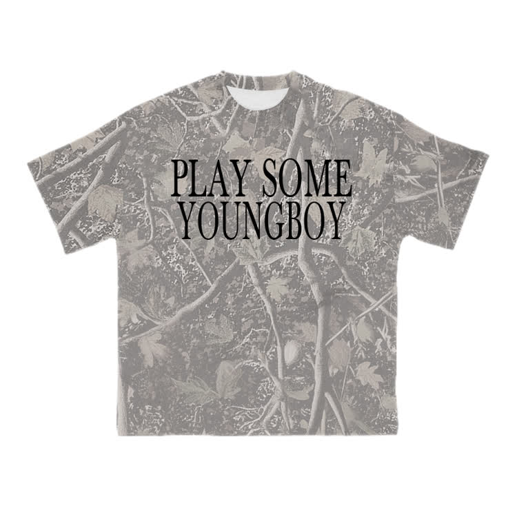Street PLAY SOME YOUNG BOY Camo Graphic Cotton T-Shirt - Olive Green - US28-30(4XL) - image 1