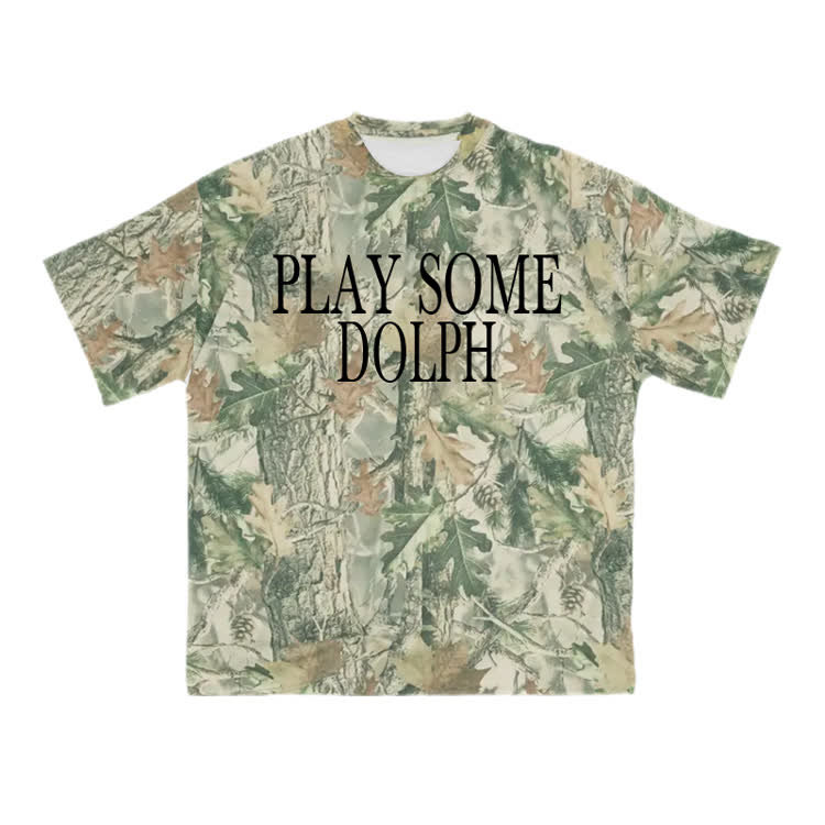 Street PLAY SOME DOLPH Camo Graphic Cotton T-Shirt - Green - US28-30(4XL) - image 2