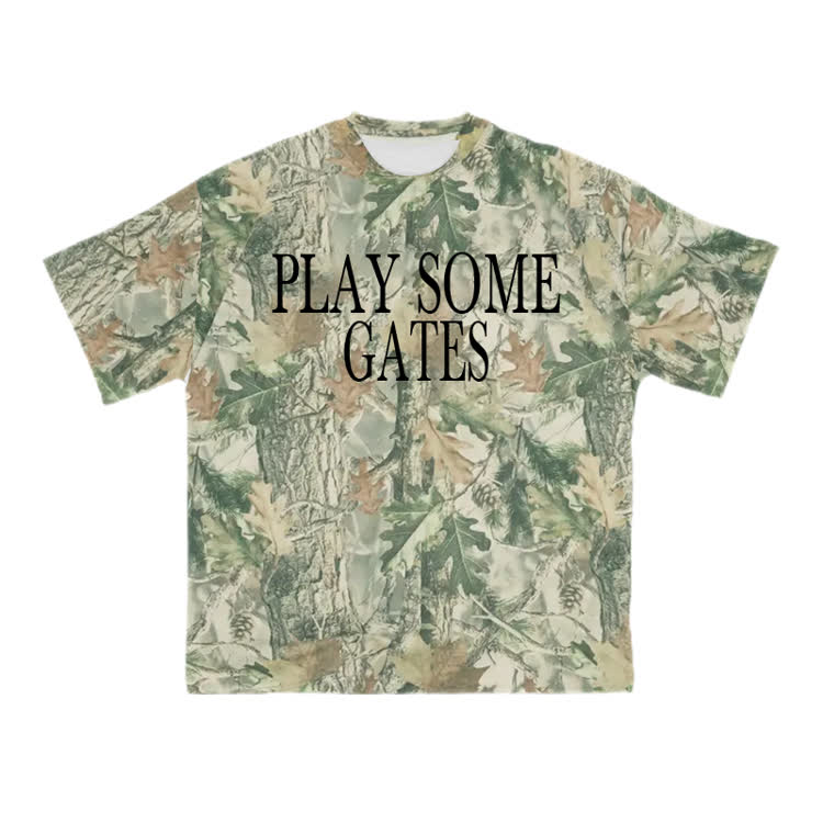 Casual PLAY SOME GATES Camo Graphic CottonT-Shirt - Green - US28-30(4XL) - image 2